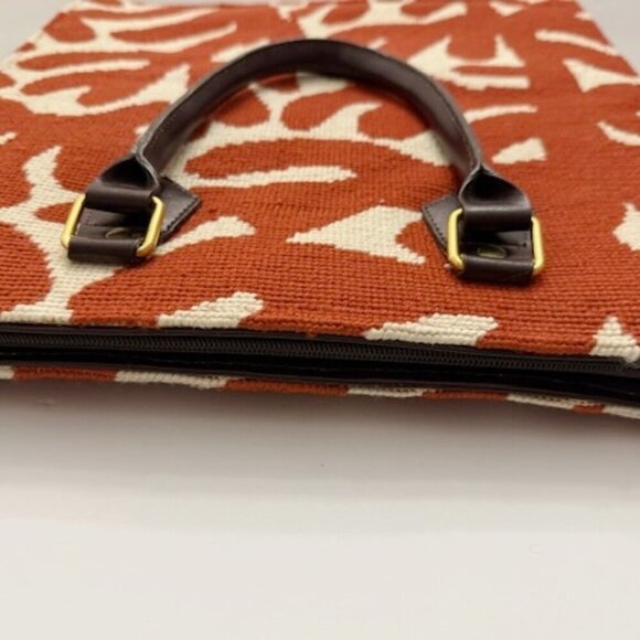 Michael Kors Brown Amy Shoulder Bag LG Tote NWT Dransfield & Ross Woven Textile Tote Bag Rich Rust & Ivory Leaf Design
